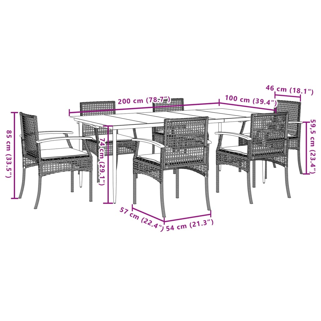 7 Piece Garden Dining Set with Cushions Grey Poly Rattan