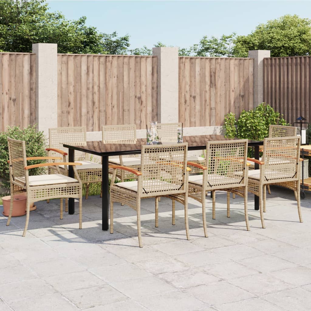 9 Piece Garden Dining Set with Cushions Beige Poly Rattan