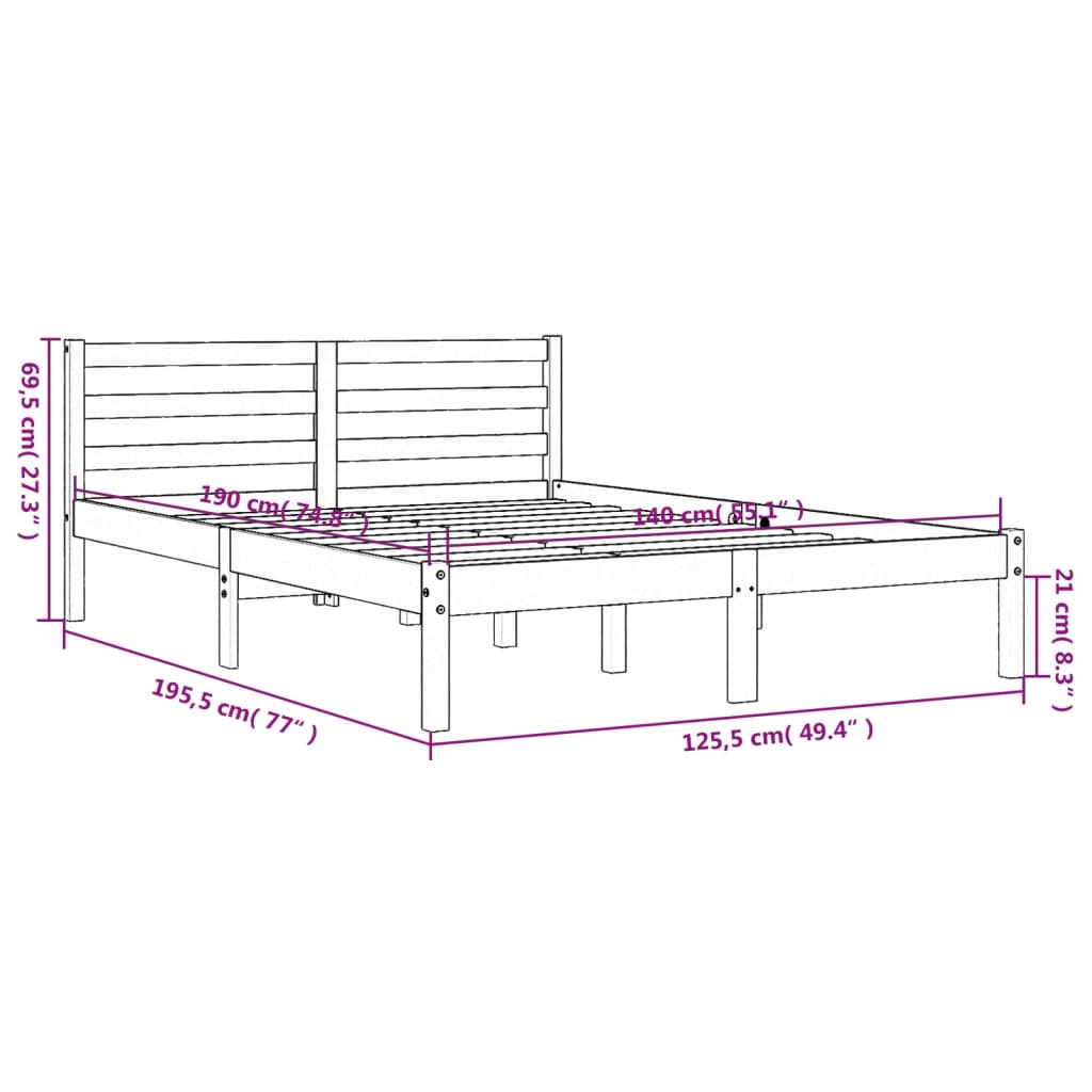 Bed Frame without Mattress Wax Brown 140x190 cm Solid Wood Pine