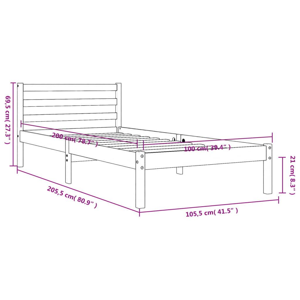 Bed Frame without Mattress Wax Brown 100x200 cm Solid Wood Pine