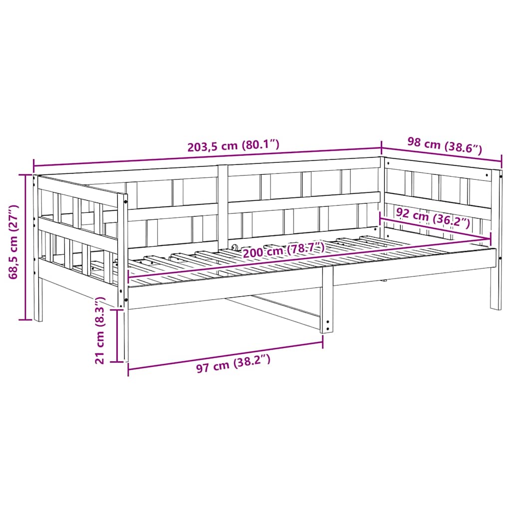 Day Bed without Mattress Wax Brown 90x200 cm Solid Wood Pine