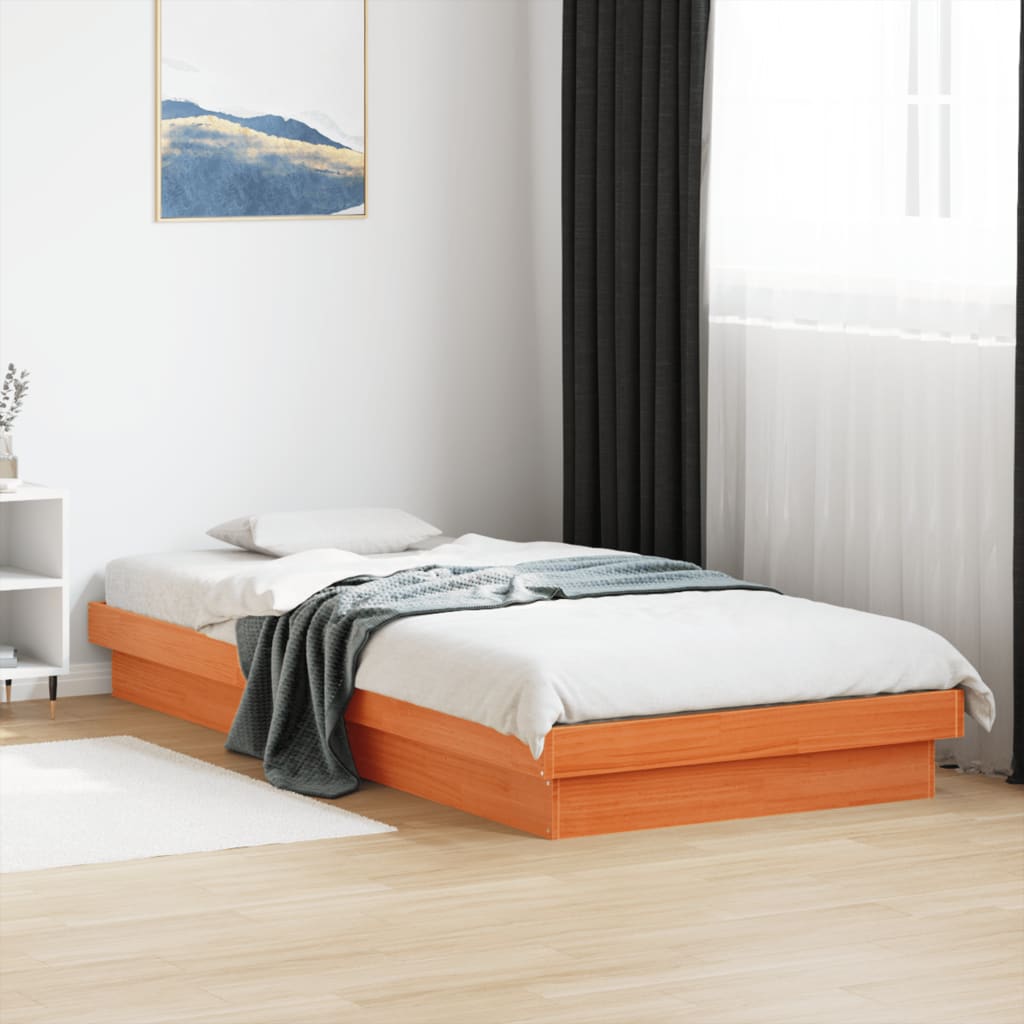 LED Bed Frame without Mattress Wax Brown 100x200 cm Solid Wood