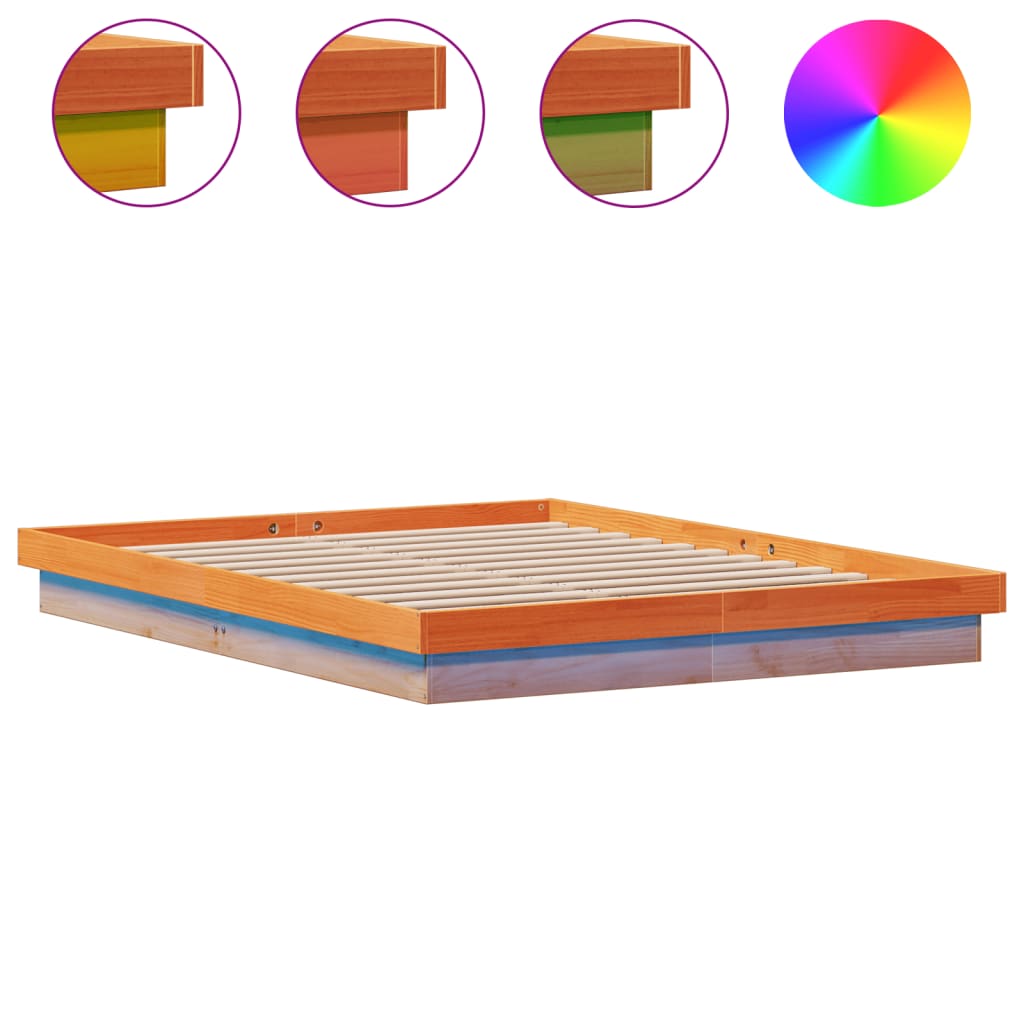 LED Bed Frame without Mattress Wax Brown 160x200 cm Solid Wood