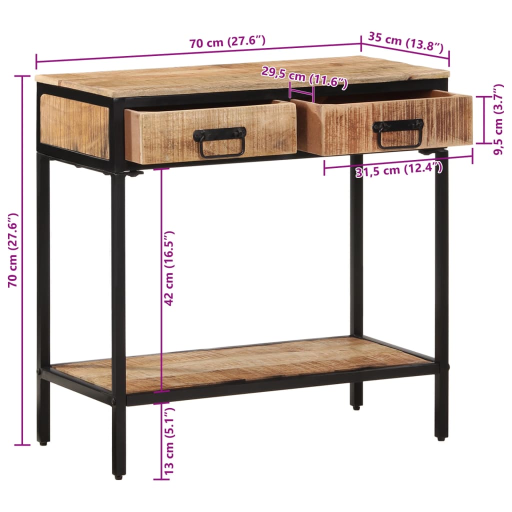 Console Table 70x35x70 cm Solid Rough Wood Mango