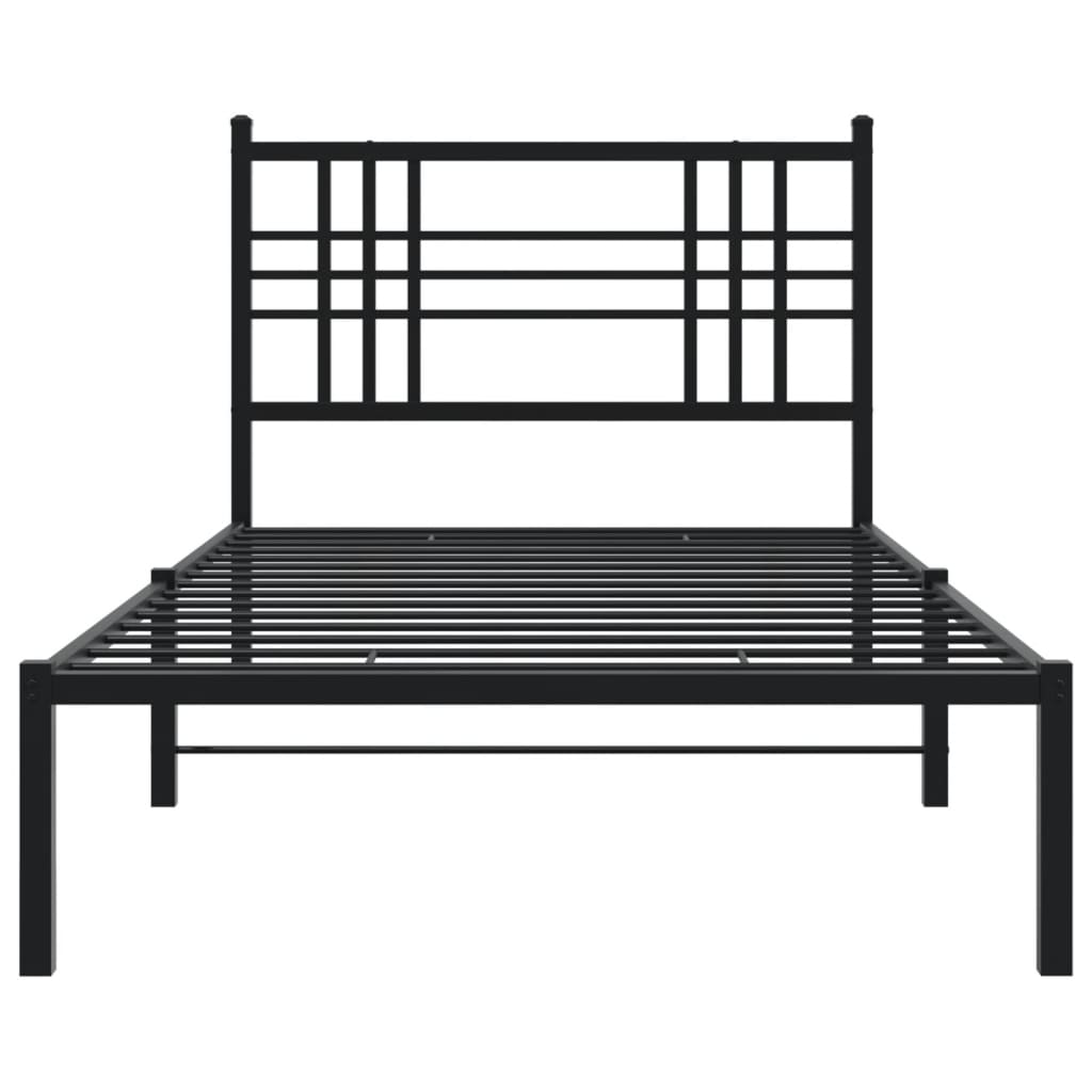 Metal Bed Frame without Mattress with Headboard Black 90x190cm