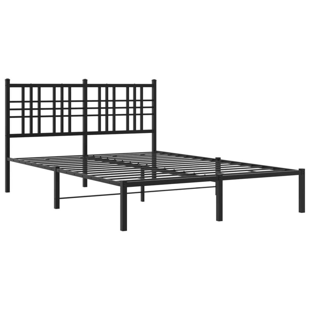 Metal Bed Frame without Mattress with Headboard Black 140x190cm