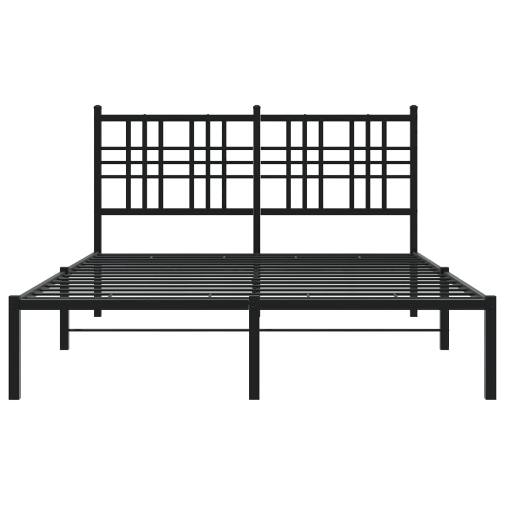 Metal Bed Frame without Mattress with Headboard Black 140x190cm