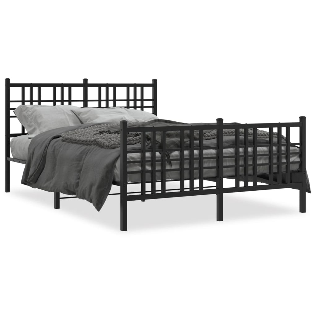 Metal Bed Frame without Mattress with Footboard Black 140x190cm
