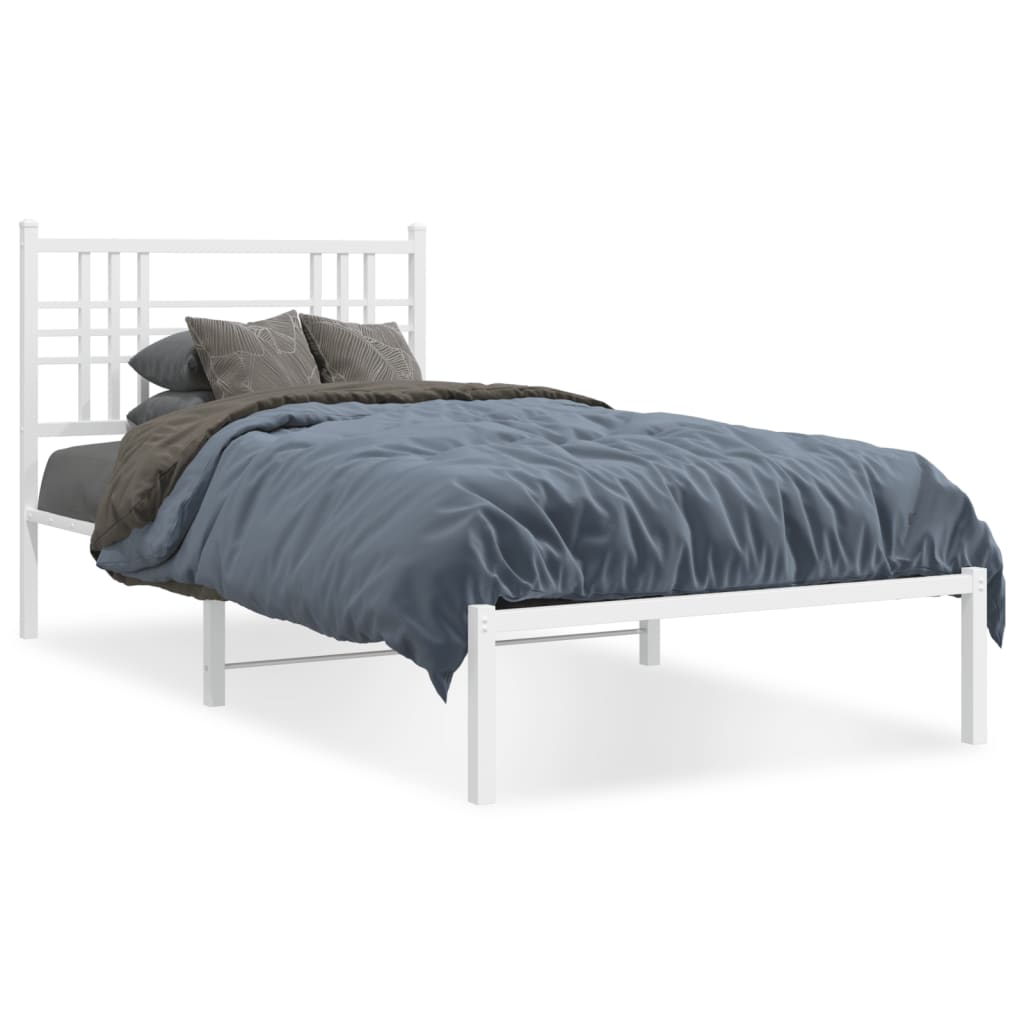 Metal Bed Frame without Mattress with Headboard White 90x190cm