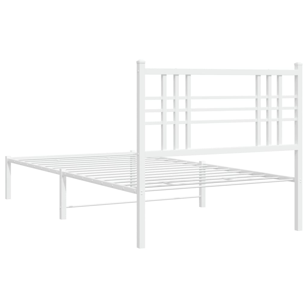Metal Bed Frame without Mattress with Headboard White 100x190cm