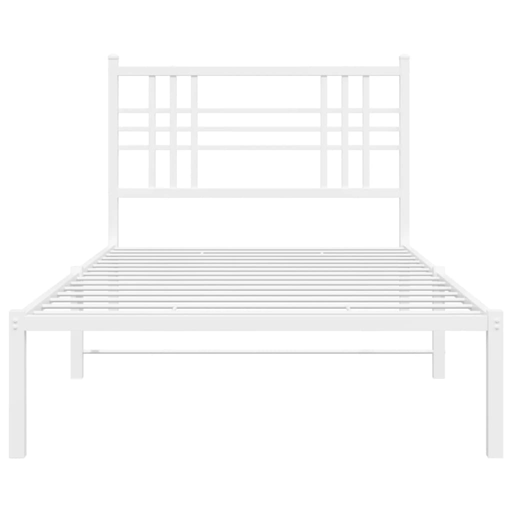 Metal Bed Frame without Mattress with Headboard White 107x203cm