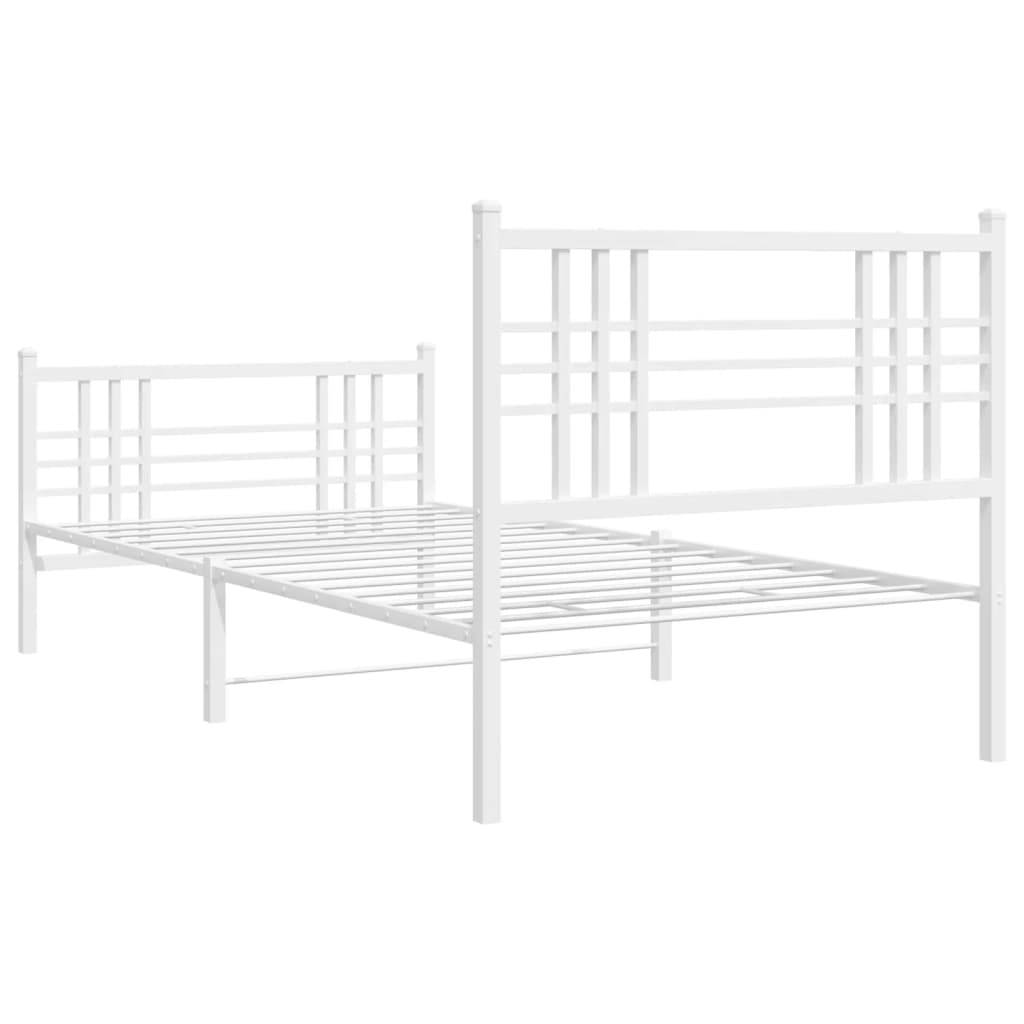 Metal Bed Frame without Mattress with Footboard White 107x203cm