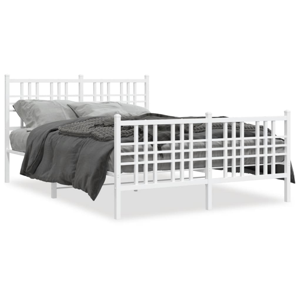 Metal Bed Frame without Mattress with Footboard White 140x190cm