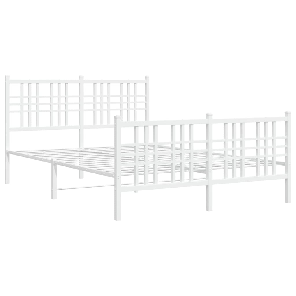 Metal Bed Frame without Mattress with Footboard White 140x190cm