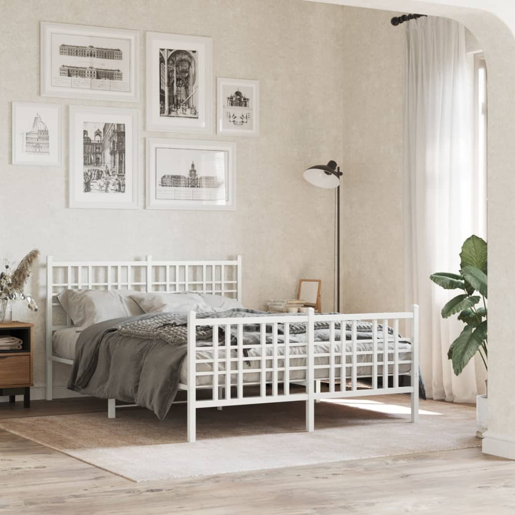 Metal Bed Frame without Mattress with Footboard White 140x200cm