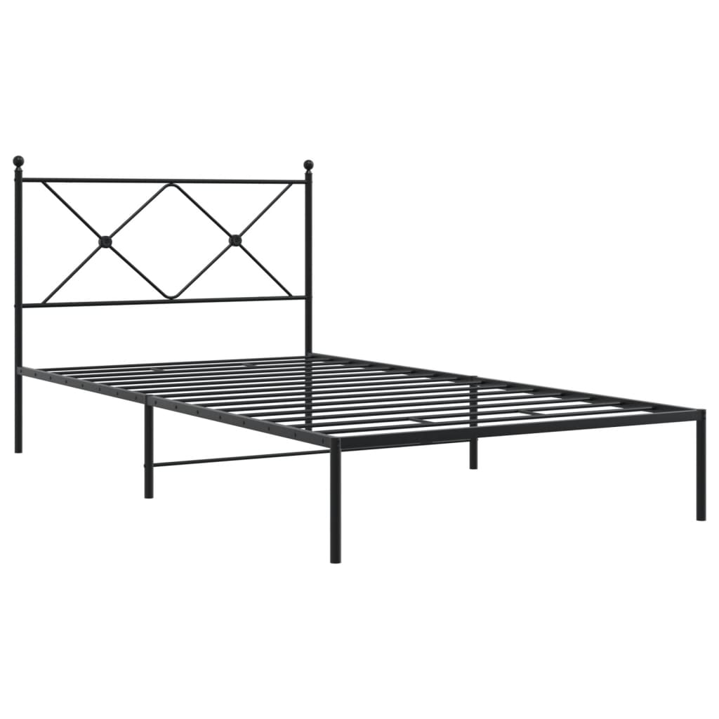 Metal Bed Frame without Mattress with Headboard Black 107x203cm