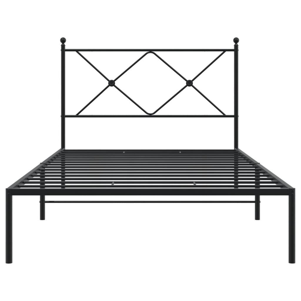 Metal Bed Frame without Mattress with Headboard Black 107x203cm