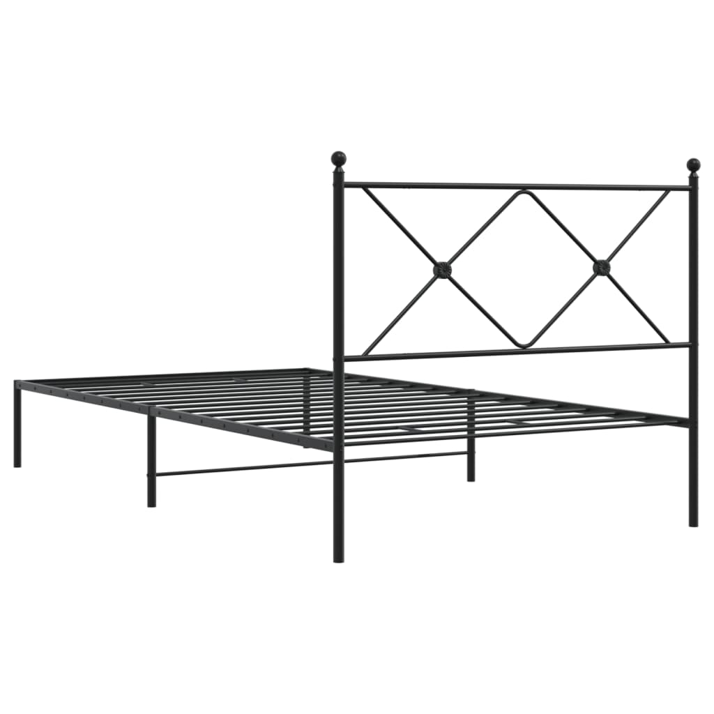 Metal Bed Frame without Mattress with Headboard Black 107x203cm