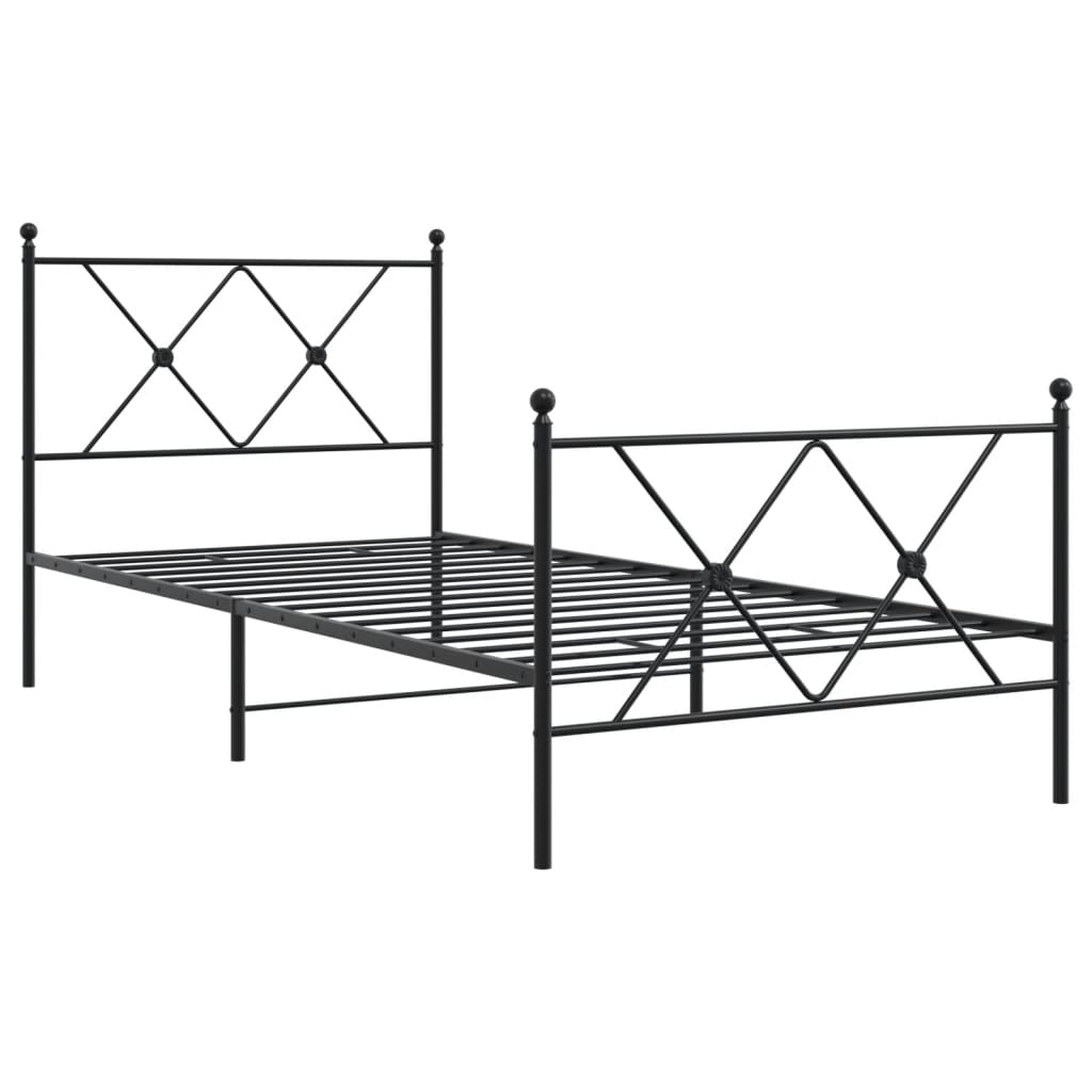 Metal Bed Frame without Mattress with Footboard Black 90x190cm