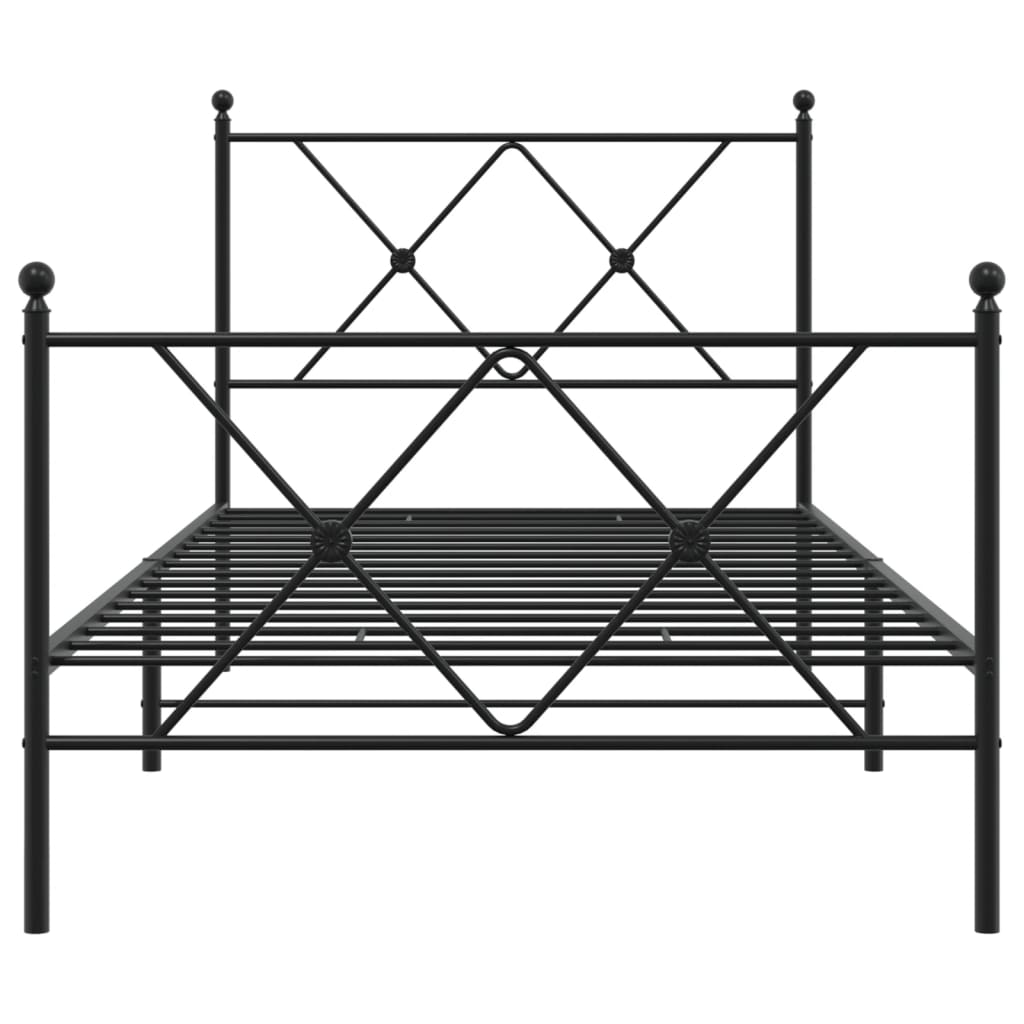 Metal Bed Frame without Mattress with Footboard Black 90x190cm