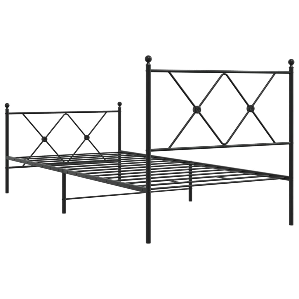 Metal Bed Frame without Mattress with Footboard Black 90x190cm