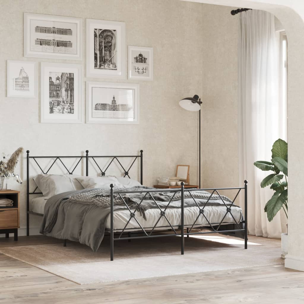 Metal Bed Frame without Mattress with Footboard Black 137x190cm
