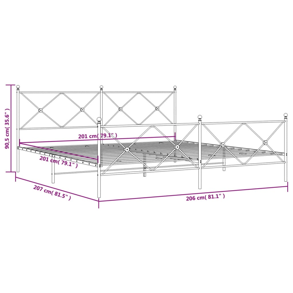 Metal Bed Frame without Mattress with Footboard Black 200x200cm