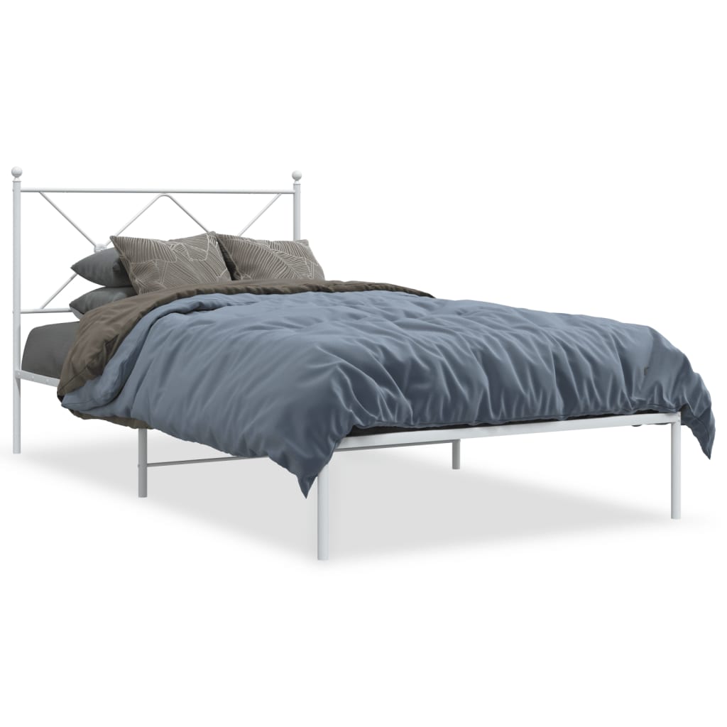 Metal Bed Frame without Mattress with Headboard White 100x200cm
