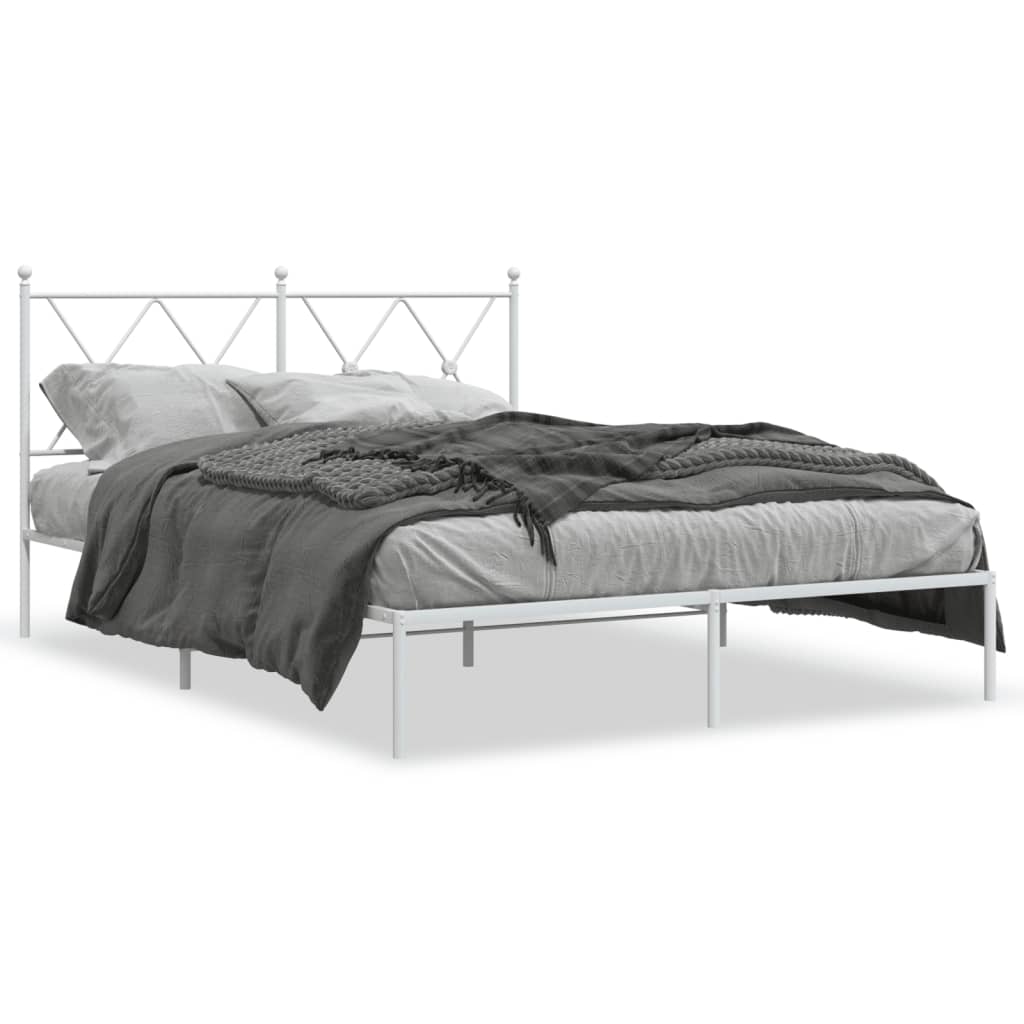 Metal Bed Frame without Mattress with Headboard White 135x190cm