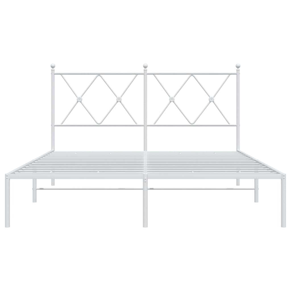 Metal Bed Frame without Mattress with Headboard White 135x190cm