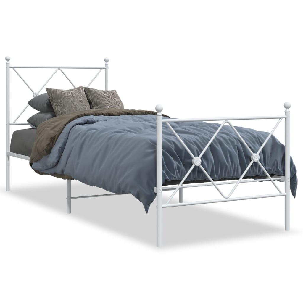 Metal Bed Frame without Mattress with Footboard White 80x200cm