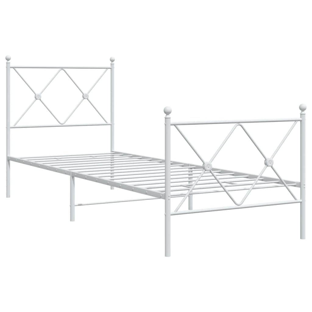Metal Bed Frame without Mattress with Footboard White 80x200cm
