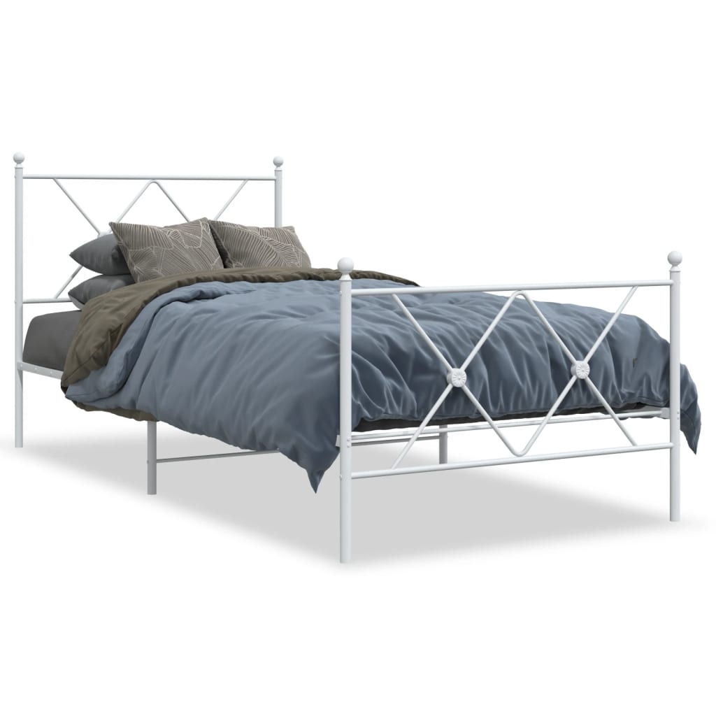 Metal Bed Frame without Mattress with Footboard White 90x190cm