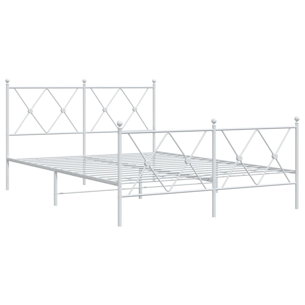 Metal Bed Frame without Mattress with Footboard White 137x190cm