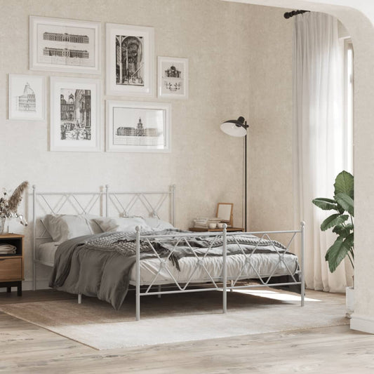 Metal Bed Frame without Mattress with Footboard White 140x200cm