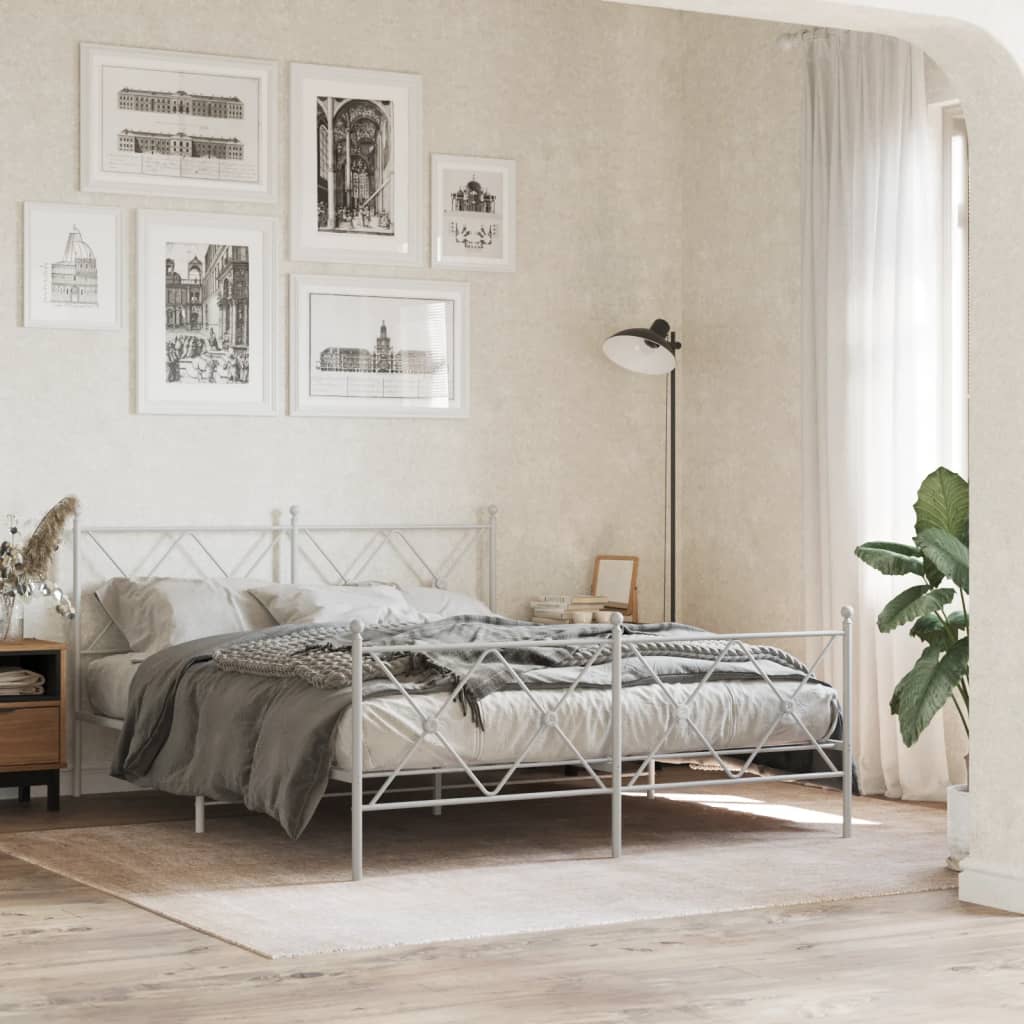 Metal Bed Frame without Mattress with Footboard White 150x200cm