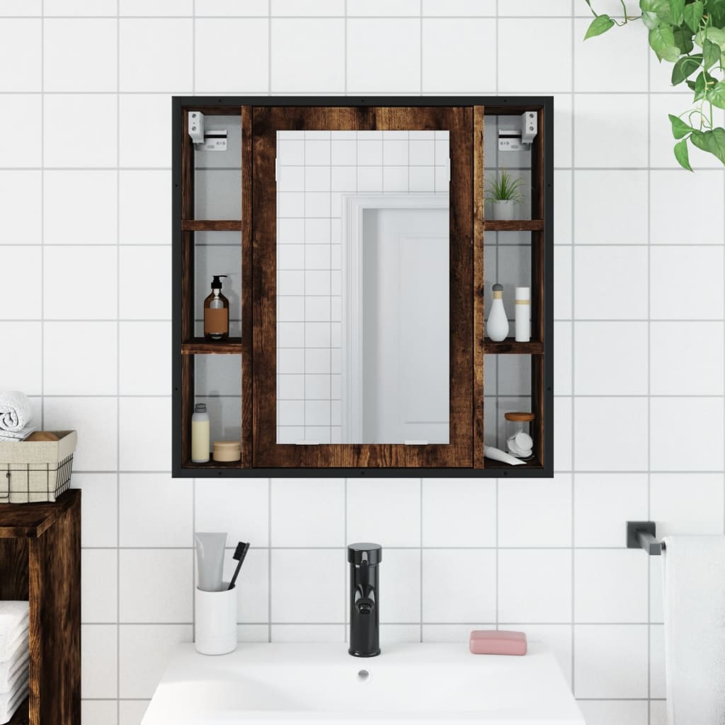 Bathroom Mirror Cabinet Smoked Oak 60x16x60 cm Engineered Wood