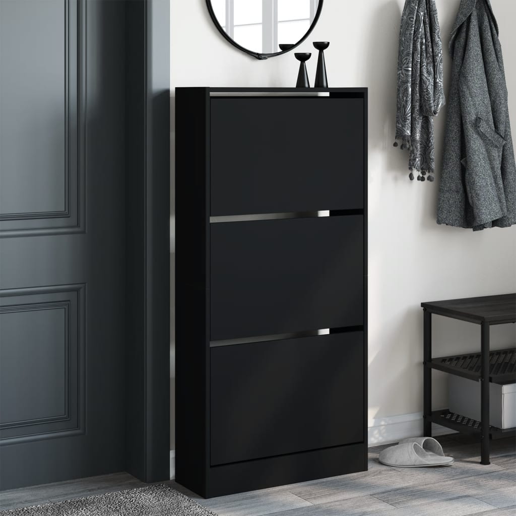 Shoe Cabinet Black 60x21x125.5 cm Engineered Wood