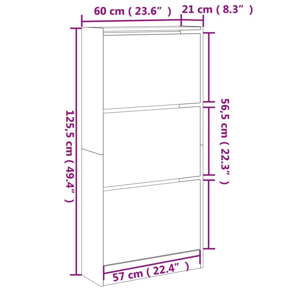 Shoe Cabinet Black 60x21x125.5 cm Engineered Wood