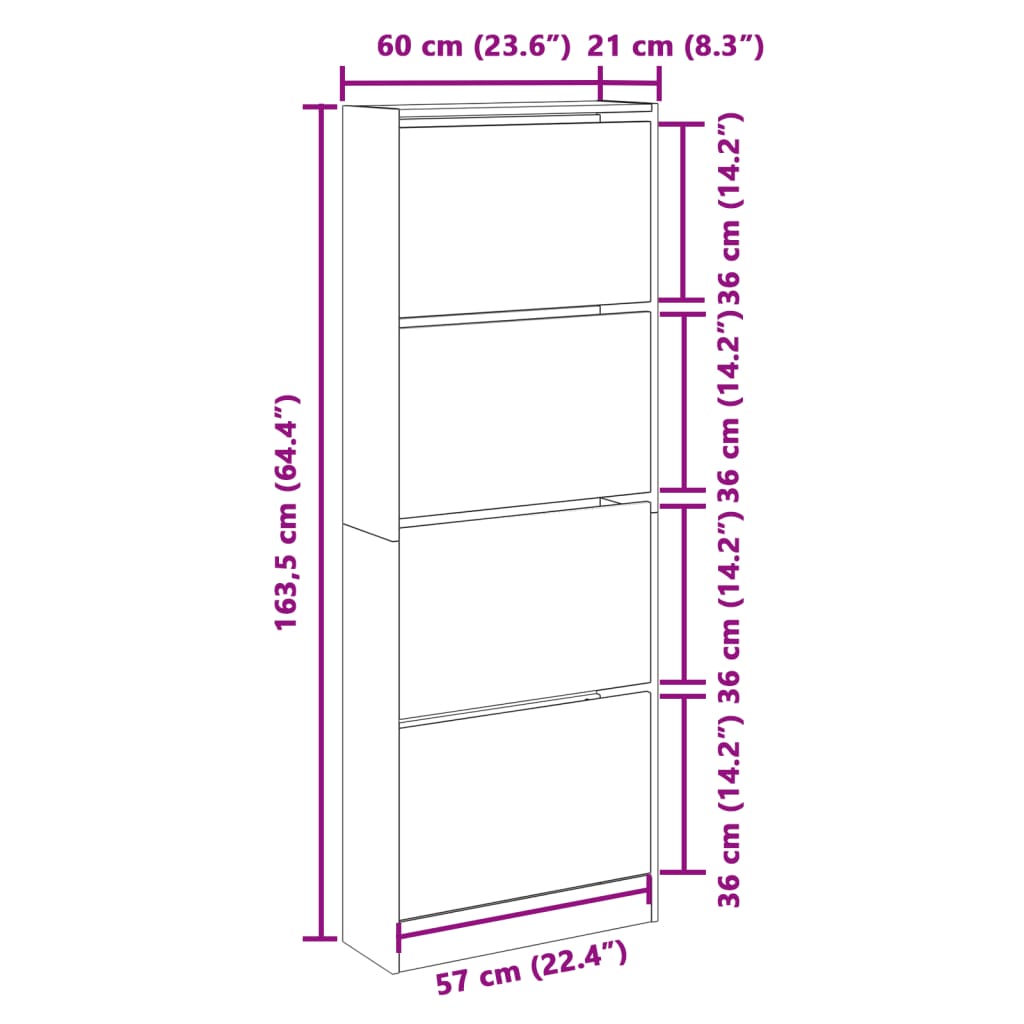 Shoe Cabinet Grey Sonoma 60x21x163.5 cm Engineered Wood