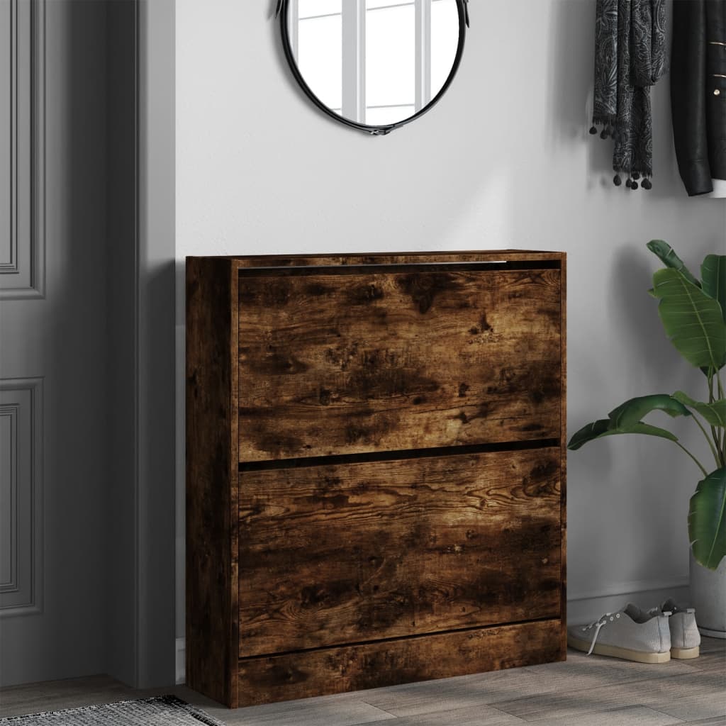 Shoe Cabinet Smoked Oak 80x21x87.5 cm Engineered Wood
