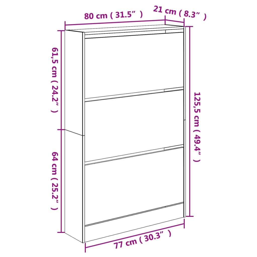 Shoe Cabinet White 80x21x125.5 cm Engineered Wood