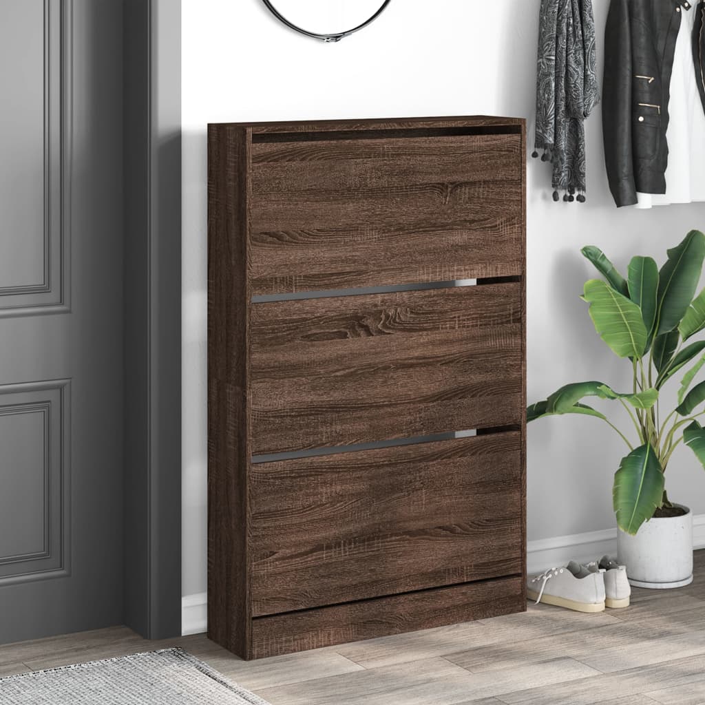 Shoe Cabinet Brown Oak 80x21x125.5 cm Engineered Wood