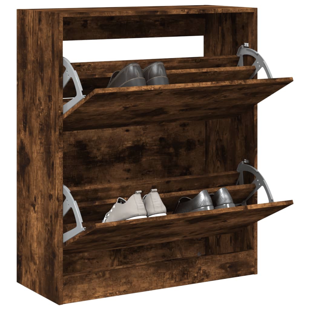 Shoe Cabinet Smoked Oak 80x34x96.5 cm Engineered Wood