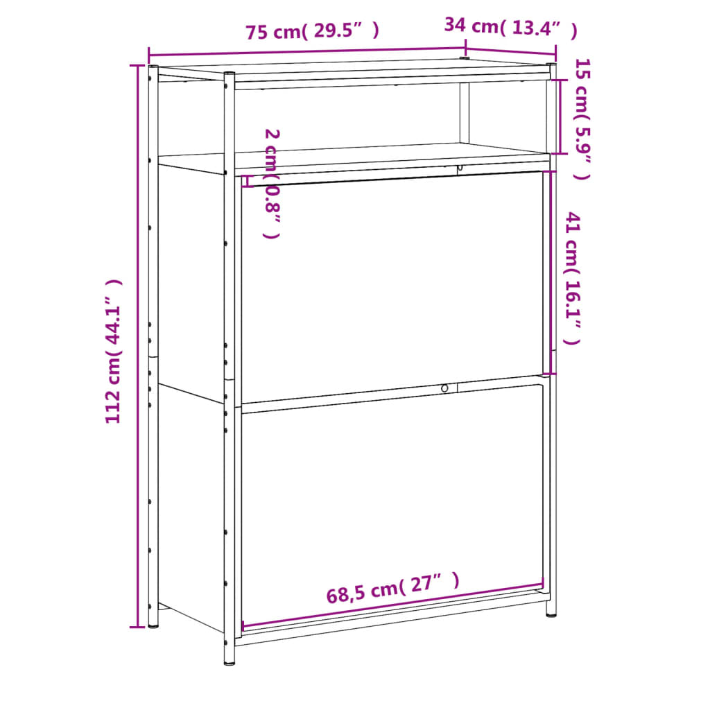 Shoe Cabinet Smoked Oak 75x34x112 Engineered Wood
