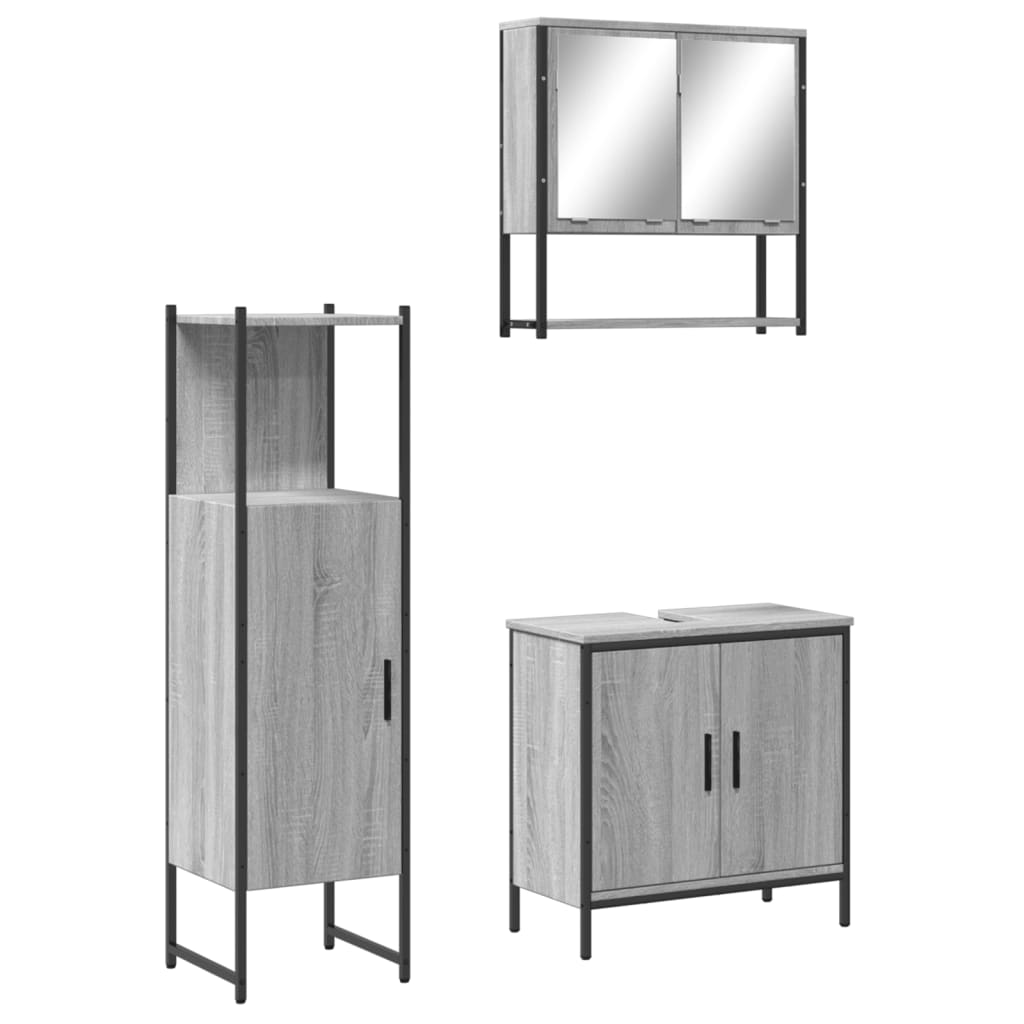 3 Piece Bathroom Furniture Set Grey Sonoma Engineered Wood