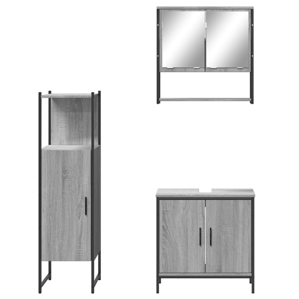 3 Piece Bathroom Furniture Set Grey Sonoma Engineered Wood