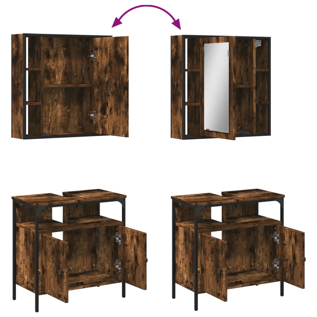 2 Piece Bathroom Furniture Set Smoked Oak Engineered Wood