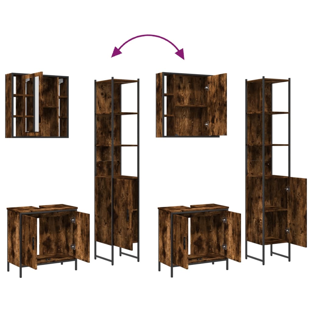3 Piece Bathroom Cabinet Set Smoked Oak Engineered Wood