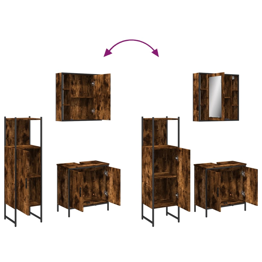 3 Piece Bathroom Cabinet Set Smoked Oak Engineered Wood